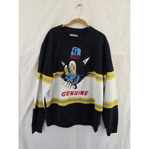 Genuine Black White Yellow Unique Sweatshirt. Cat W/ Dollar Signs. Mens Size XL